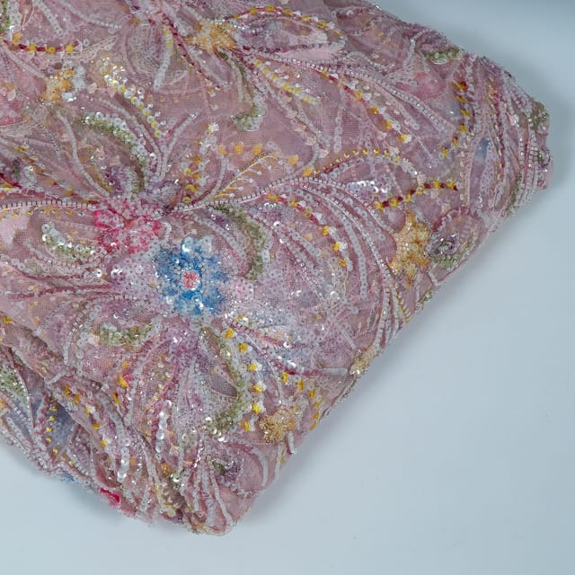 Sky Blue Colour Imported Net Embroidered Fabric