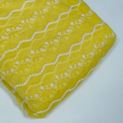 Yellow Colour Mal Chanderi Embroidered Fabric
