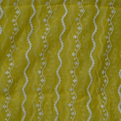 Yellow Colour Mal Chanderi Embroidered Fabric