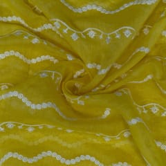 Yellow Colour Mal Chanderi Embroidered Fabric