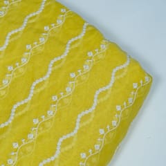 Yellow Colour Mal Chanderi Embroidered Fabric