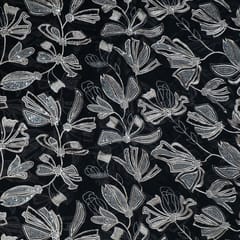 Black Color Georgette Embroidered Fabric