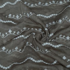 Yellow Colour Mal Chanderi Embroidered Fabric
