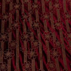 Maroon Colour Velvet Cutwork Embroidered Fabric
