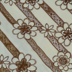 Off White Colour Velvet Cutwork Embroidered Fabric