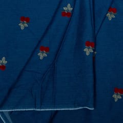 Blue Colour Denim Embroidered Fabric