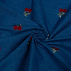 Blue Colour Denim Embroidered Fabric