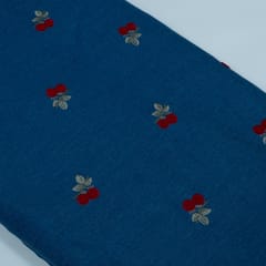 Blue Colour Denim Embroidered Fabric