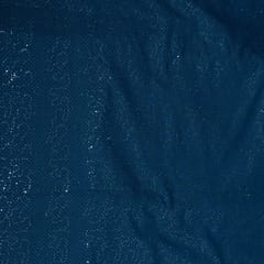 Blue Colour Denim Embroidered Fabric