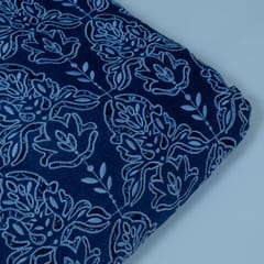 Blue Colour Denim Cutwork Embroidered Fabric