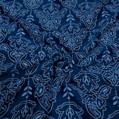 Blue Colour Denim Cutwork Embroidered Fabric