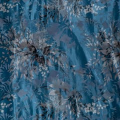 Blue Colour Lycra Brasso Velvet Printed Fabric