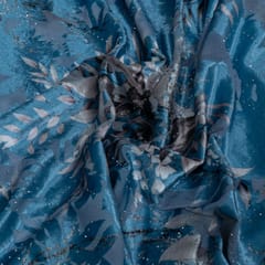 Blue Colour Lycra Brasso Velvet Printed Fabric