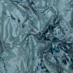 Powder Blue Colour Lycra Brasso Velvet Printed Fabric