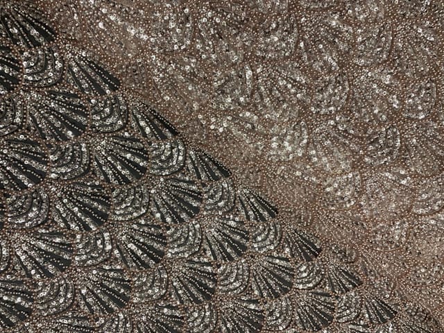 White Colour Chevron Cut Dana Embroiderd Net Fabric