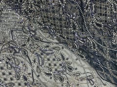 Steel Blue Colour Floral Embroiderd Net Fabric