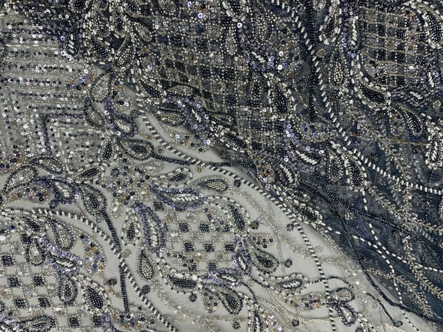 Steel Blue Colour Floral Embroiderd Net Fabric