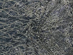 Steel Blue Colour Floral Embroiderd Net Fabric