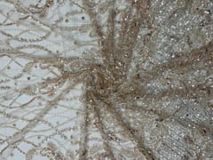 Peach Colour Floral Embroiderd Net Fabric