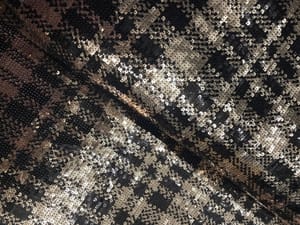 Gold and Black Color Checks Sequence Embroiderd Fabric