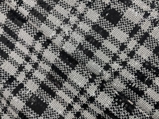 Black and white Colour Checks Sequence Embroiderd Fabric