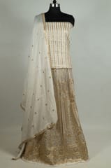 White Dyeable Georgette Embroidered Kali with Choli and Dupatta Set