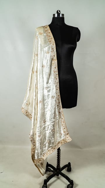 White Colour Velvet Embroidery Dupatta
