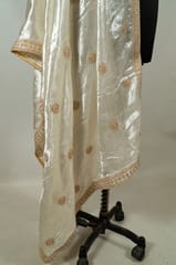 White Colour Velvet Embroidery Dupatta
