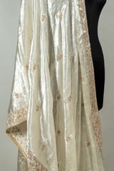 White Colour Velvet Embroidery Dupatta