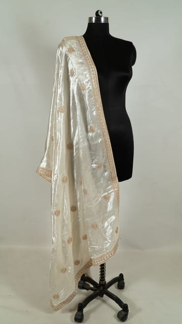 White Colour Velvet Embroidery Dupatta