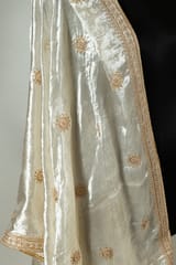 White Colour Velvet Embroidery Dupatta