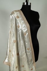 White Colour Velvet Embroidery Dupatta