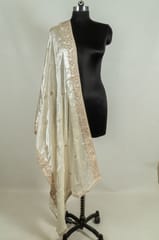 White Colour Velvet Embroidery Dupatta