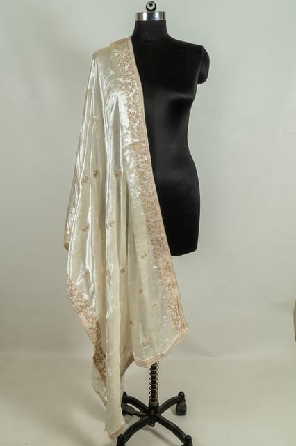 White Colour Velvet Embroidery Dupatta