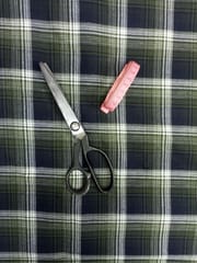 Olive Colour Twill Weave Yarn Dyed Cotton Check Fabric