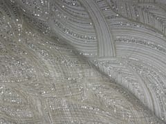 White Colour Floral Cut Dana Embroiderd Net Fabric