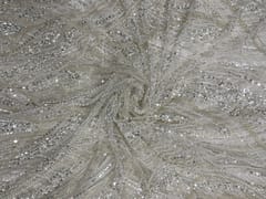 White Colour Floral Cut Dana Embroiderd Net Fabric