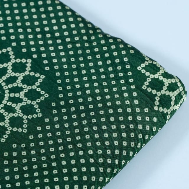 Green Colour Mashru Silk Ajrakh Printed Fabric (70cm Cut Piece)