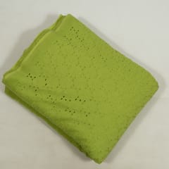 Green Colour Cotton Chikan Embroidered Fabric (80Cm Piece)