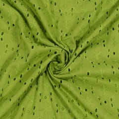 Green Colour Cotton Chikan Embroidered Fabric (80Cm Piece)