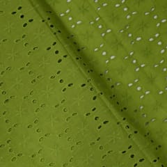 Green Colour Cotton Chikan Embroidered Fabric (80Cm Piece)