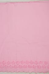Pink Colour Cotton Chikan Border Embroidered Fabric (1.80Meter Piece)