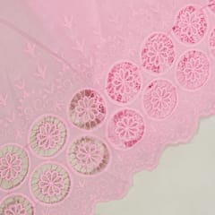 Pink Colour Cotton Chikan Border Embroidered Fabric (1.80Meter Piece)