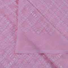 Pink Colour Georgette Embroidered Fabric (1.70Meter Piece)