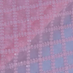 Pink Colour Georgette Embroidered Fabric (1.70Meter Piece)