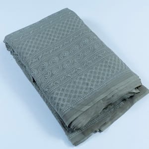 Taupe Colour Georgette Chikan Embroidered Fabric (1.90Meter Piece)