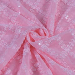 Pink Colour Georgette Embroidered Fabric (1.70Meter Piece)