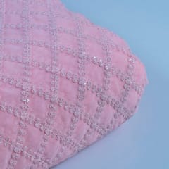Pink Colour Georgette Embroidered Fabric (1.70Meter Piece)