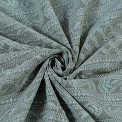 Taupe Colour Georgette Chikan Embroidered Fabric (1.90Meter Piece)