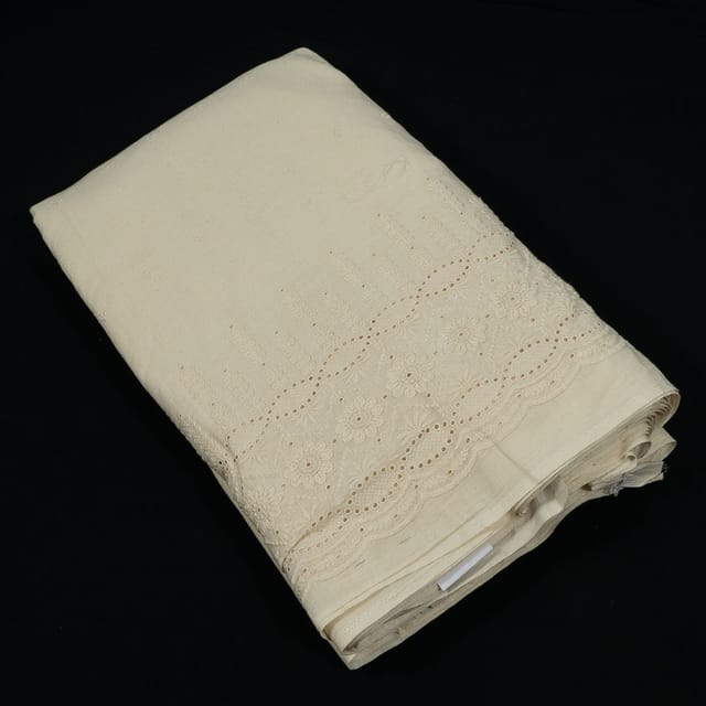 Off White Colour Dyeable Cotton Chikan Embroidered Fabric